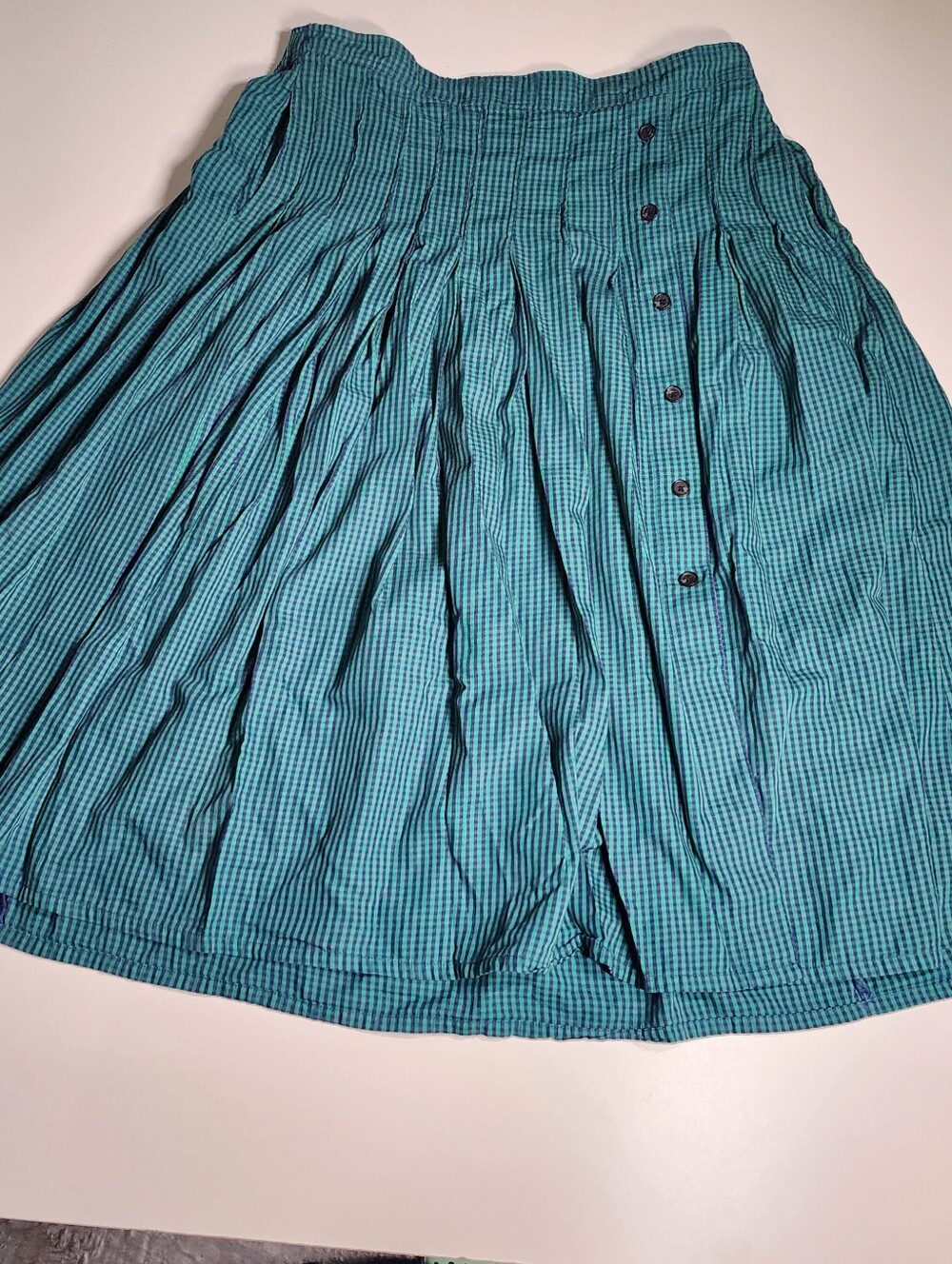 Free Assembly Cottagecore Gingham Midi Skirt XL Blue Elastic Waist Pockets